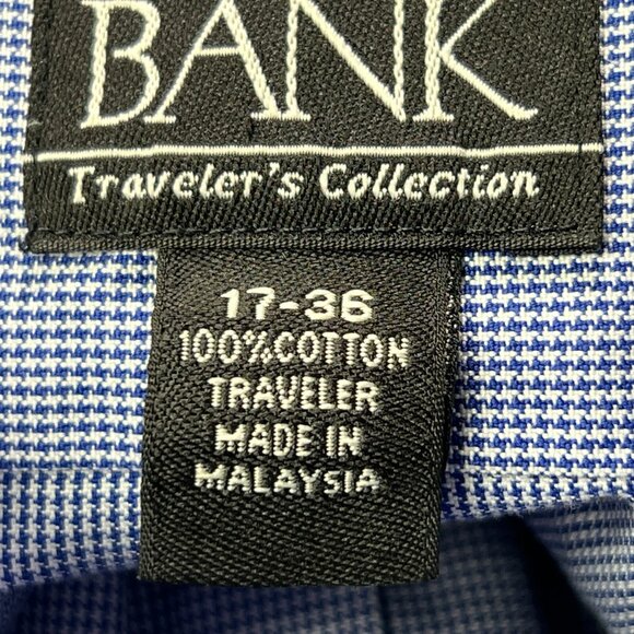 Jos A Banks Traveler Collection Shirt Mens 17–36 Blue Long Sleeve Button Down - Picture 5 of 8